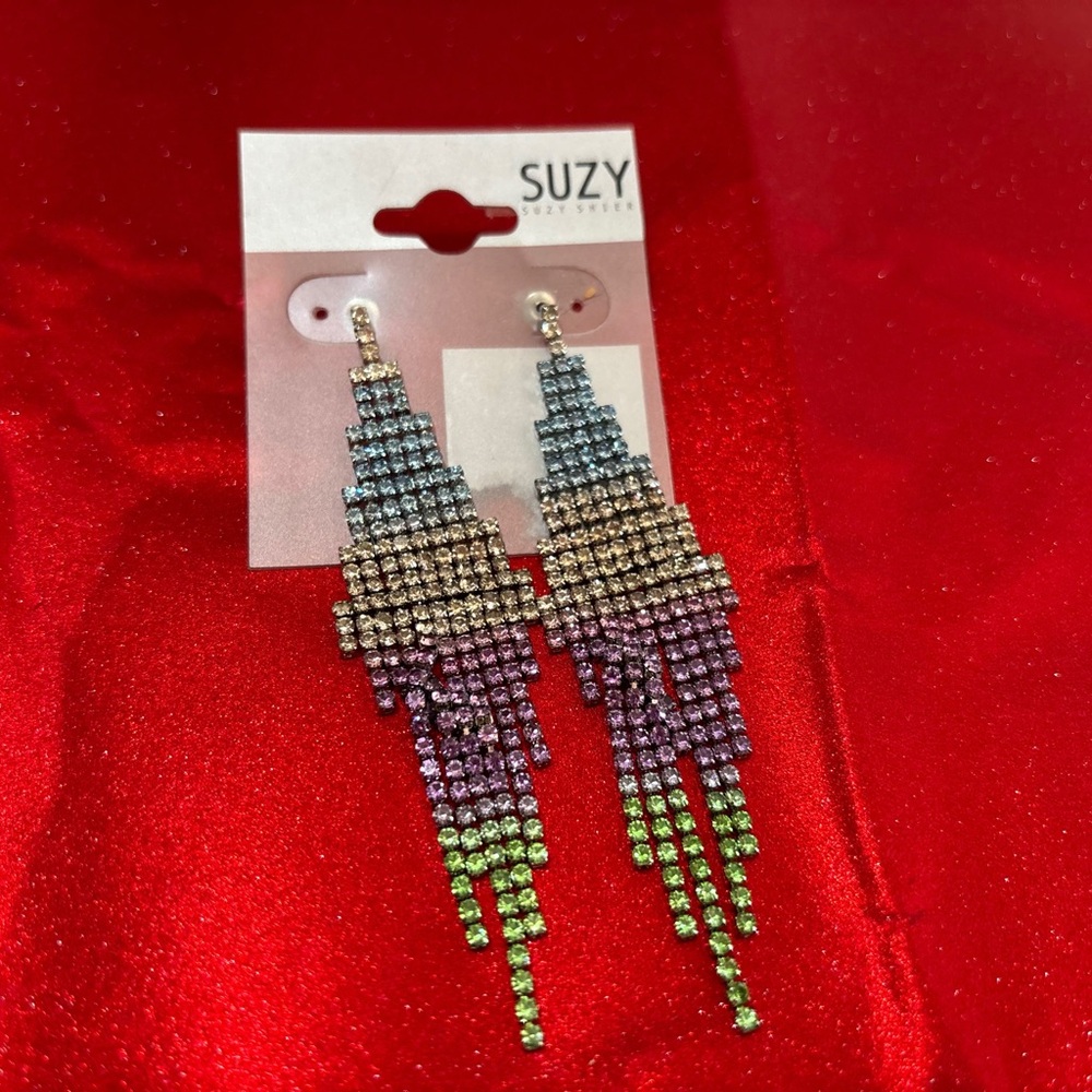 Suzy Shier Blue and Purple Art Deco Earrings